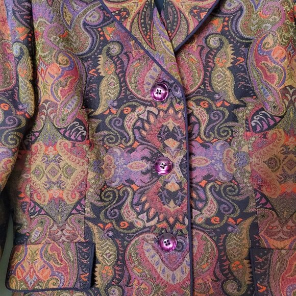 Le Suit Petite Womens Paisley Blazer Jacket Size 10P Polyester Multicolor Purple - Picture 5 of 7